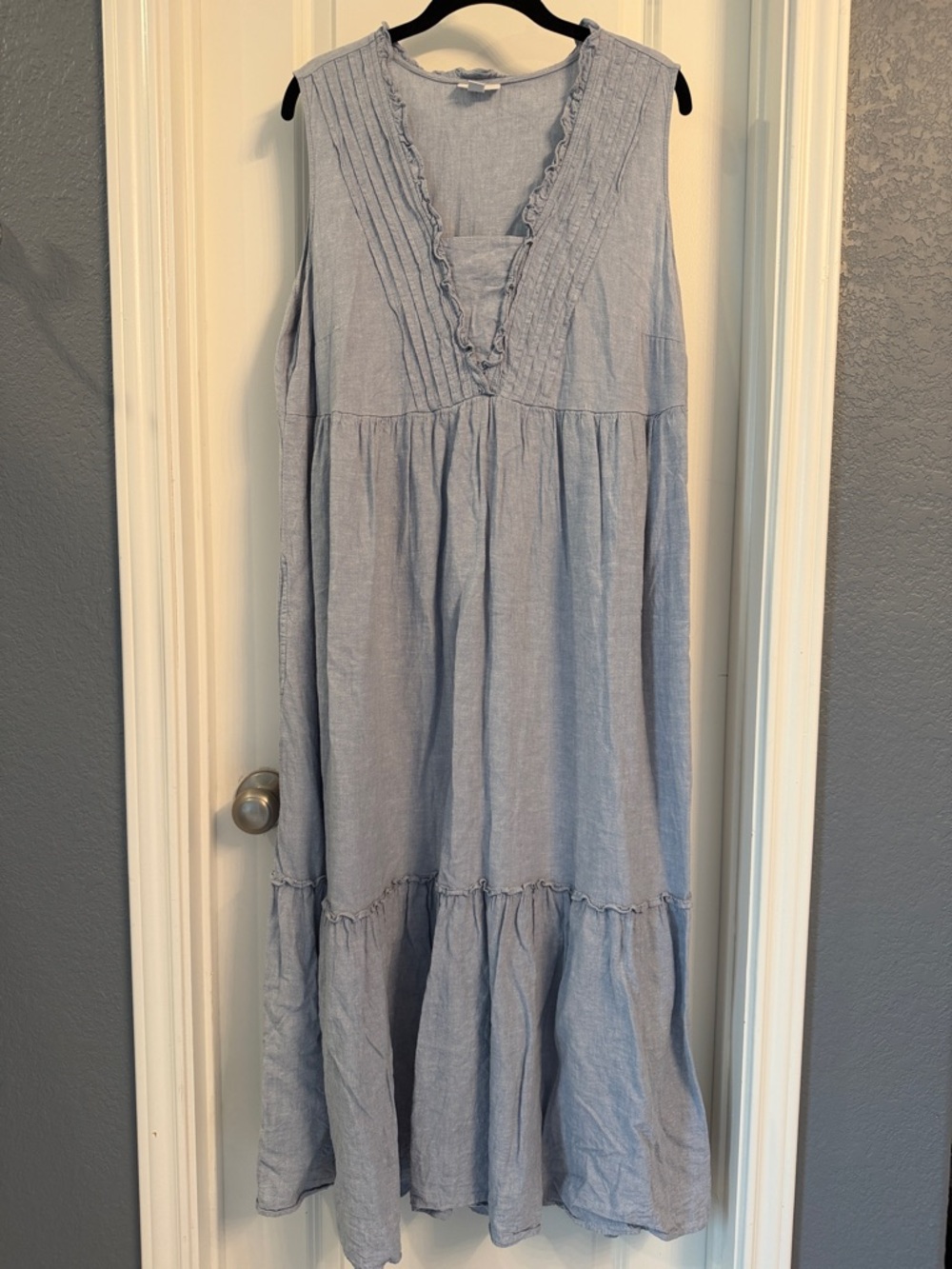 J. Jill Light Blue Ruffled V-Neck Tunic Dress